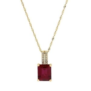 Ruby Emerald Stone Diamond Accent 14K Gold Over Silver Pendant Necklace